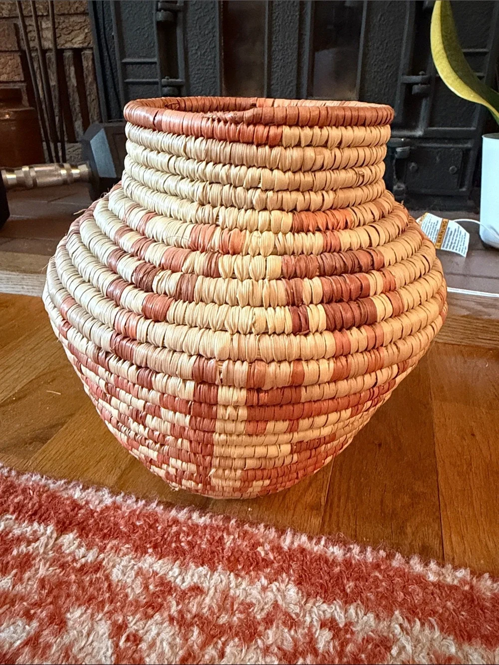 Handwoven Natural and Terracotta Straw Accent Basket